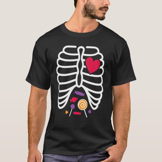 Skeleton Rib Cage Heart X Ray Candy Halloween Tod T-Shirt (Vorderseite)
