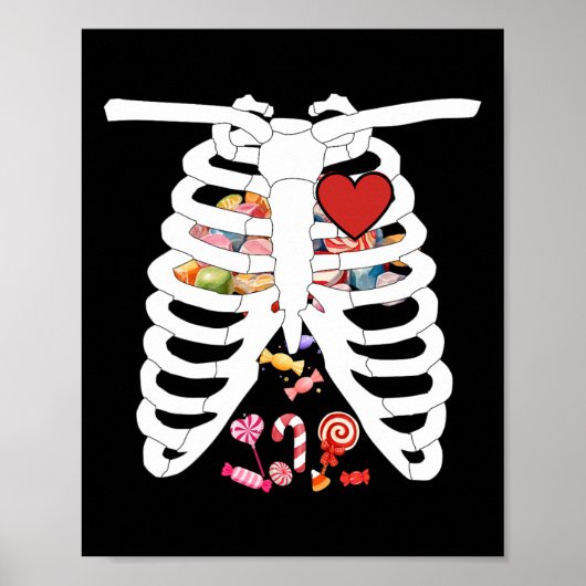 Skeleton Rib Cage Röntgen Candy Funny Halloween Ko Poster (Vorne)