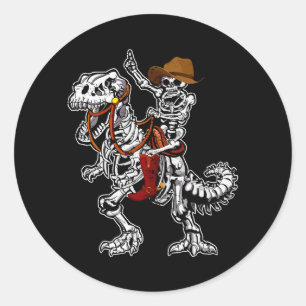 Skeleton Rides Dinosaurs Skeleton Cowboy Bone Hall Runder Aufkleber
