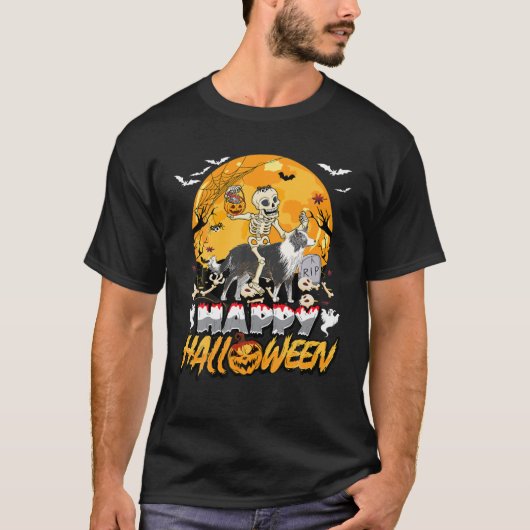 Skeleton Riding Border Collie Halloween Pumpkin Ki T-Shirt (Vorderseite)