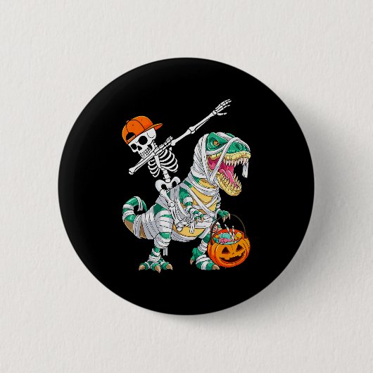 Skeleton Riding Dancing Dab Dinosaur T Rex Hallowe Button (Vorderseite)
