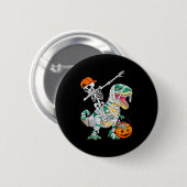 Skeleton Riding Dancing Dab Dinosaur T Rex Hallowe Button (Vorne & Hinten)