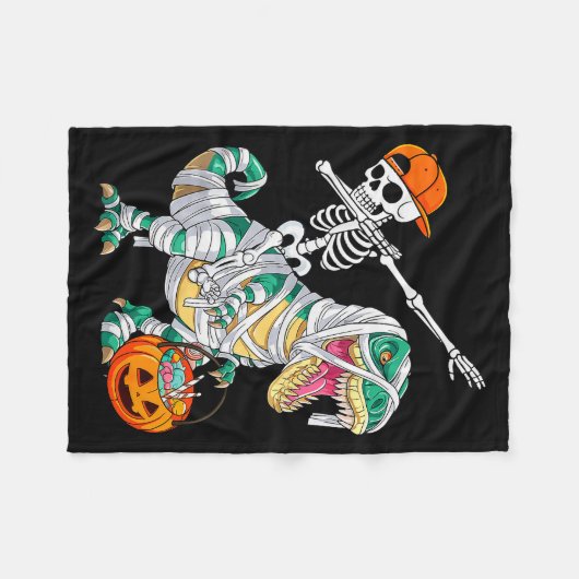Skeleton Riding Dancing Dab Dinosaur T Rex Hallowe Fleecedecke (Vorderseite (Horizontal))