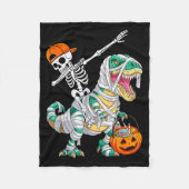 Skeleton Riding Dancing Dab Dinosaur T Rex Hallowe Fleecedecke (Vorderseite)