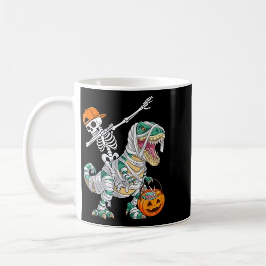 Skeleton Riding Dancing Dab Dinosaur T Rex Hallowe Kaffeetasse (Links)
