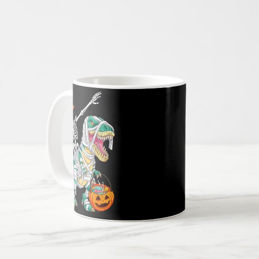 Skeleton Riding Dancing Dab Dinosaur T Rex Hallowe Kaffeetasse (Vorderseite Links)