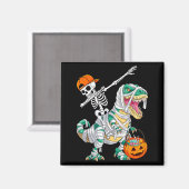 Skeleton Riding Dancing Dab Dinosaur T Rex Hallowe Magnet (Vorderseite/Rückseite)