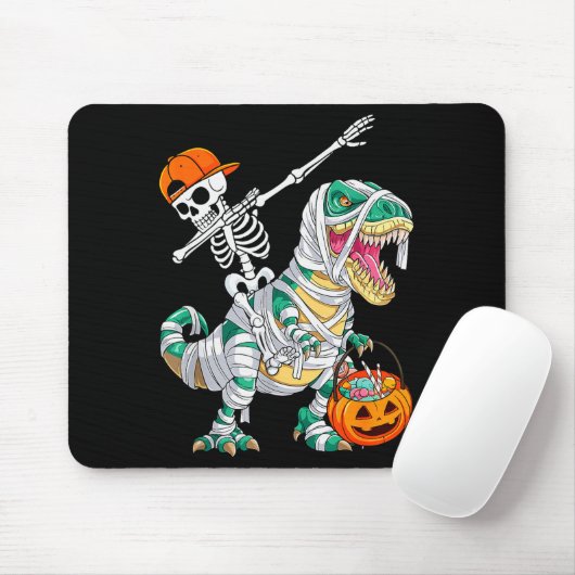 Skeleton Riding Dancing Dab Dinosaur T Rex Hallowe Mousepad (Mit Mouse)