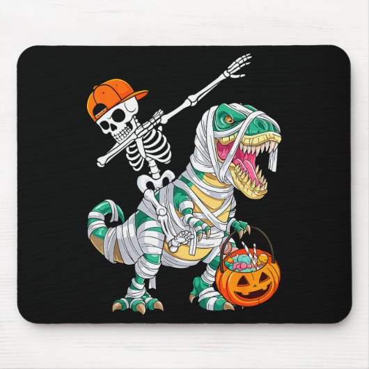 Skeleton Riding Dancing Dab Dinosaur T Rex Hallowe Mousepad (Vorne)