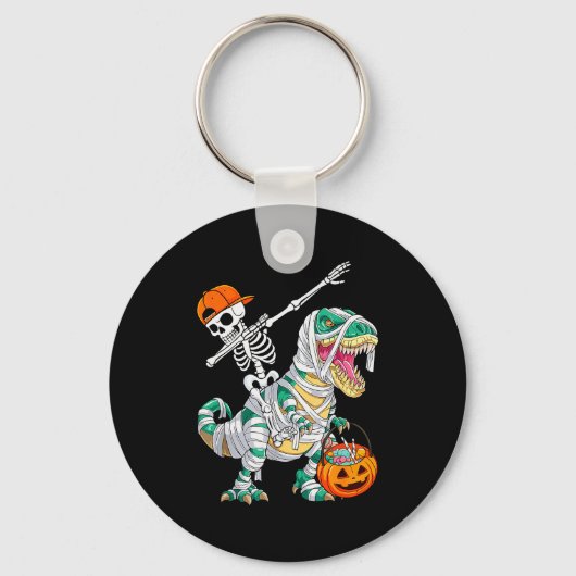 Skeleton Riding Dancing Dab Dinosaur T Rex Hallowe Schlüsselanhänger (Vorderseite)