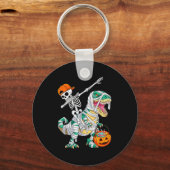Skeleton Riding Dancing Dab Dinosaur T Rex Hallowe Schlüsselanhänger (Vorderseite)