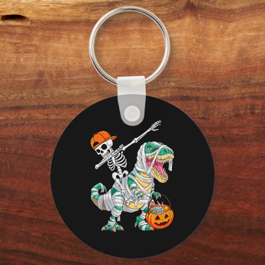 Skeleton Riding Dancing Dab Dinosaur T Rex Hallowe Schlüsselanhänger (Vorderseite)
