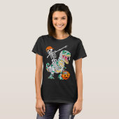 Skeleton Riding Dancing Dab Dinosaur T Rex Hallowe T-Shirt (Vorne ganz)