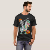 Skeleton Riding Dancing Dab Dinosaur T Rex Hallowe T-Shirt (Vorne ganz)