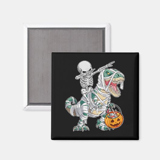 Skeleton Riding Dancing Dab Dinosaur Trex Hallowee Magnet (Vorderseite/Rückseite)