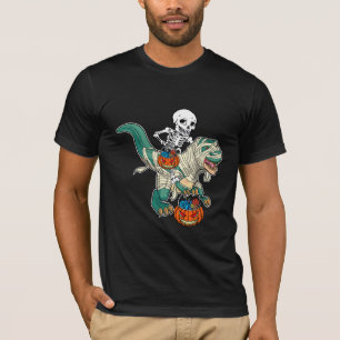 Skeleton Riding Dinosaur Mummy Pumpkin Halloween T-Shirt