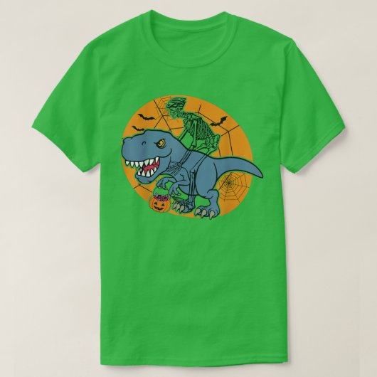 Skeleton Riding Dinosaur T re Halloween Funny Pump T-Shirt (Design vorne)