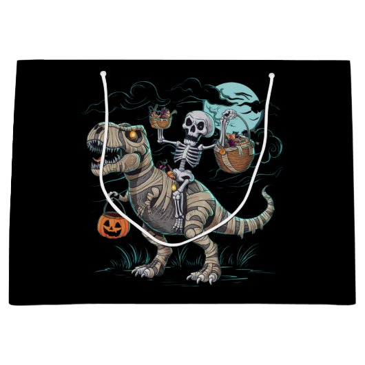 Skeleton Riding Dinosaur T rex Halloween Pumpkin Große Geschenktüte (Vorderseite)