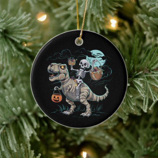 Skeleton Riding Dinosaur T rex Halloween Pumpkin Keramik Ornament (Baum)