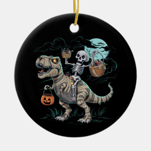 Skeleton Riding Dinosaur T rex Halloween Pumpkin Keramik Ornament (Vorne)