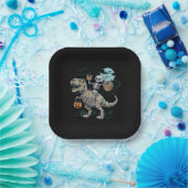 Skeleton Riding Dinosaur T rex Halloween Pumpkin Pappteller (Party)