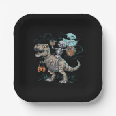 Skeleton Riding Dinosaur T rex Halloween Pumpkin Pappteller (Vorderseite)