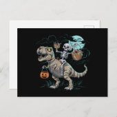Skeleton Riding Dinosaur T rex Halloween Pumpkin Postkarte (Vorne/Hinten)