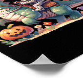 Skeleton Riding Dragon Halloween Pumpkin Thema Kin Poster (Ecke)