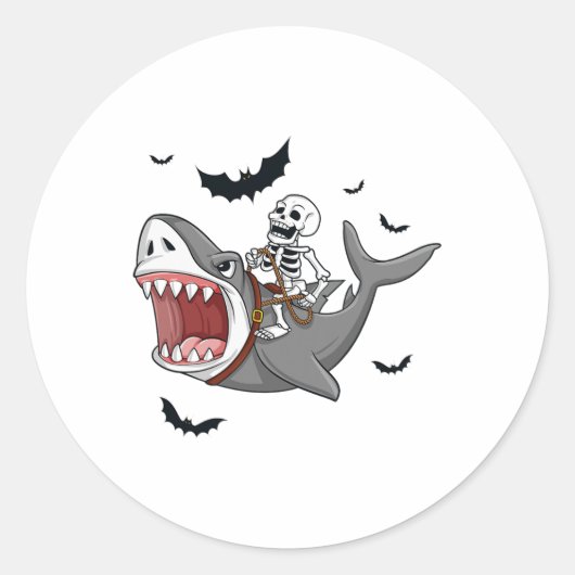 Skeleton Riding Hai Beängstigend Halloween Boys Gi Runder Aufkleber (Vorderseite)