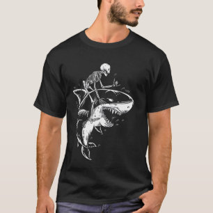 Skeleton Riding Hai Halloween Spooky Animal Bone T-Shirt