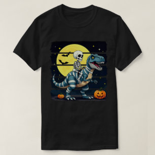 Skeleton Riding Mummy Dinosaur Funny Halloween T-Shirt