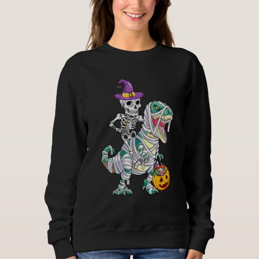 Skeleton Riding Mummy Dinosaur Rex Halloween  Pump Sweatshirt (Vorderseite)