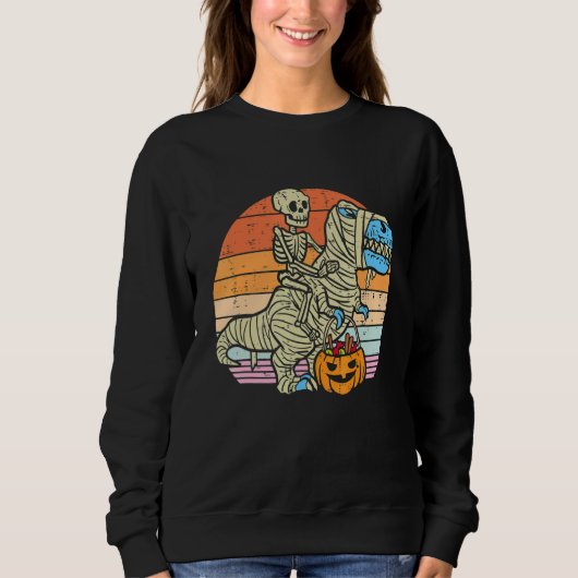 Skeleton Riding Mummy Dinosaur rex Halloween Pump Sweatshirt (Vorderseite)