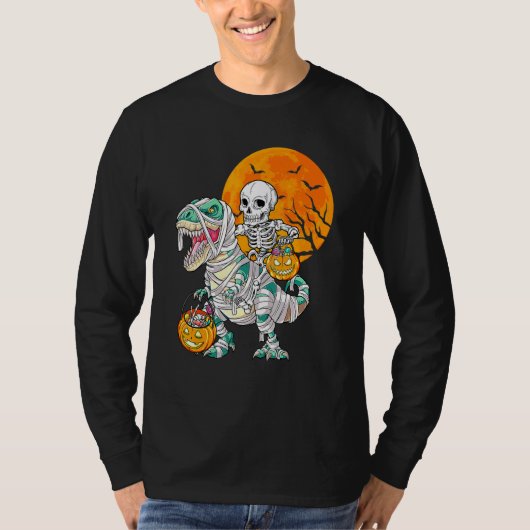 Skeleton Riding Mummy Dinosaur Rex Halloween  Pump T-Shirt (Vorderseite)