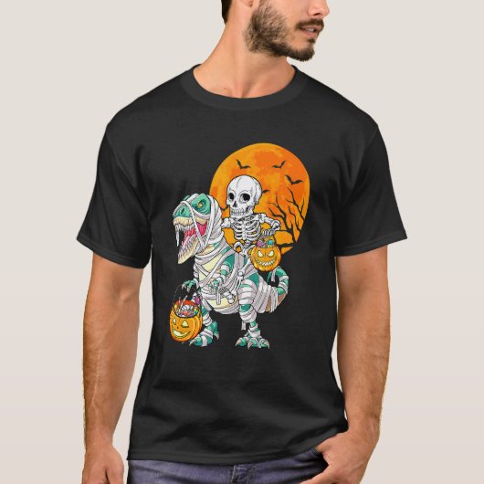 Skeleton Riding Mummy Dinosaur Rex Halloween  Pump T-Shirt (Vorderseite)