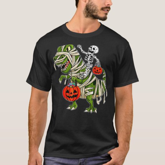 Skeleton Riding Mummy Dinosaur rex Halloween  Pump T-Shirt (Vorderseite)