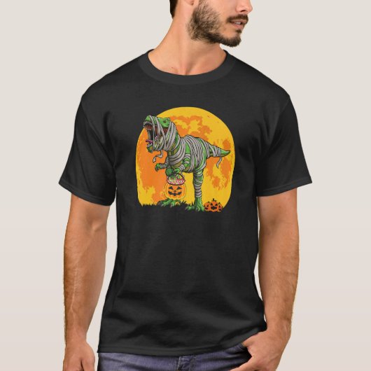 Skeleton Riding Mummy Dinosaur Rex Halloween Pump T-Shirt (Vorderseite)