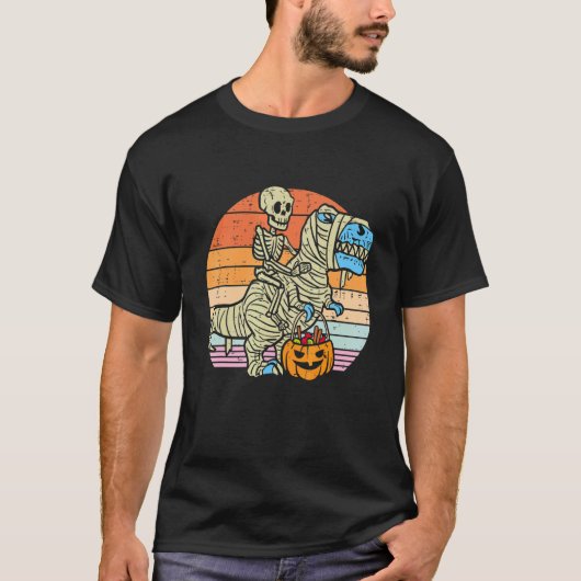 Skeleton Riding Mummy Dinosaur rex Halloween Pump T-Shirt (Vorderseite)