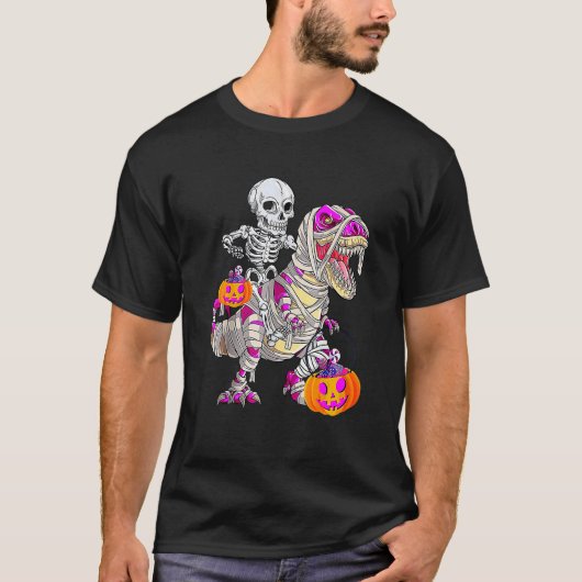Skeleton Riding Mummy Dinosaur Rex Halloween  Pump T-Shirt (Vorderseite)