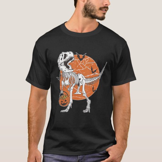 Skeleton Riding Mummy Dinosaur rex Halloween Pump T-Shirt (Vorderseite)