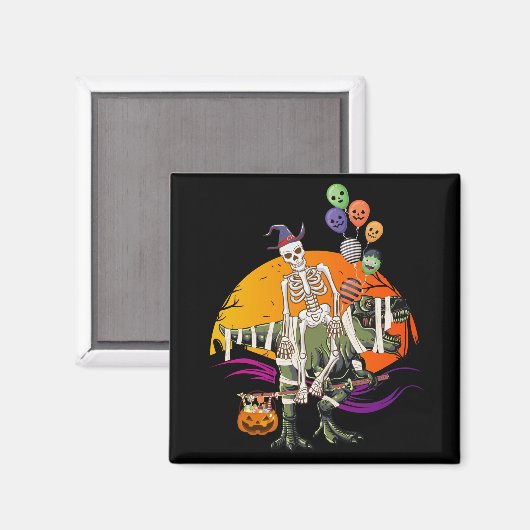Skeleton Riding Mummy Dinosaur Square Magnet (Vorderseite/Rückseite)