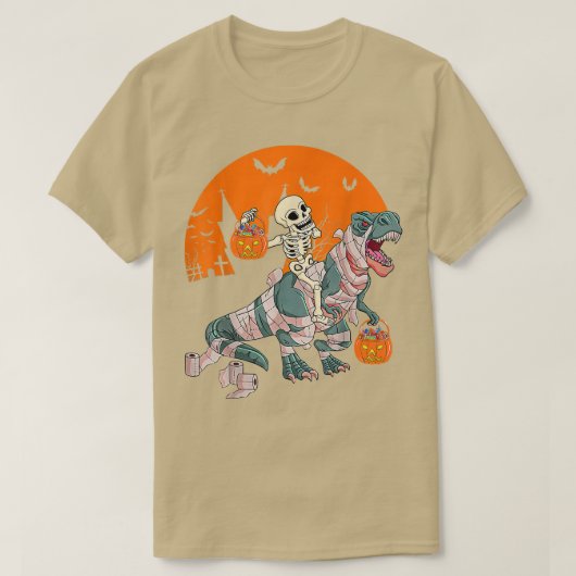 Skeleton Riding Mummy Dinosaur T re Funny Hallowee T-Shirt (Design vorne)