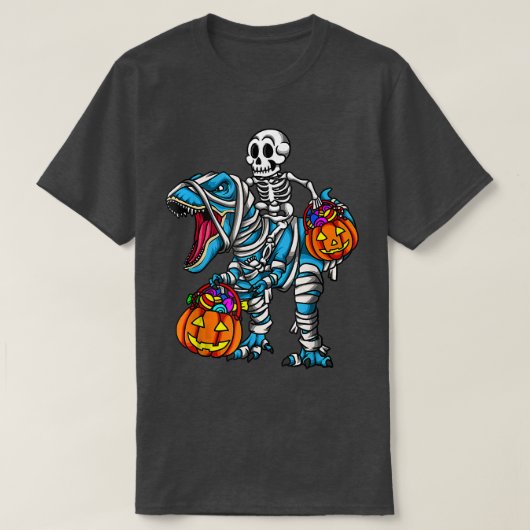 Skeleton Riding Mummy Dinosaur T Re Halloween Pump T-Shirt (Design vorne)