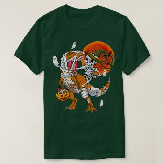 Skeleton Riding Mummy Dinosaur T rex Funny Hallowe T-Shirt (Design vorne)