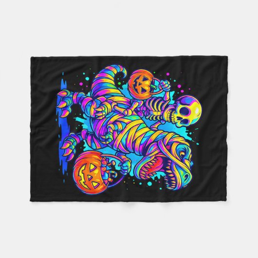 Skeleton Riding Mummy Dinosaur T Rex Halloween Fun Fleecedecke (Vorderseite (Horizontal))