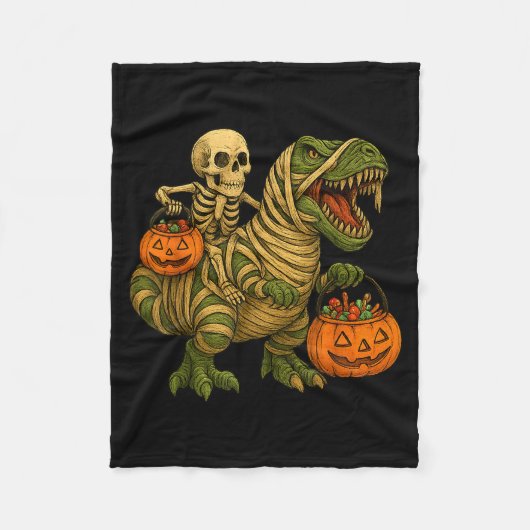 Skeleton Riding Mummy Dinosaur T Rex Halloween Fun Fleecedecke (Vorderseite)