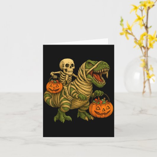 Skeleton Riding Mummy Dinosaur T Rex Halloween Fun Karte (Gelbe Blume)