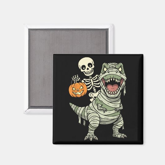 Skeleton Riding Mummy Dinosaur T Rex Halloween Fun Magnet (Vorderseite/Rückseite)