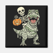 Skeleton Riding Mummy Dinosaur T Rex Halloween Fun Magnet (Vorne)