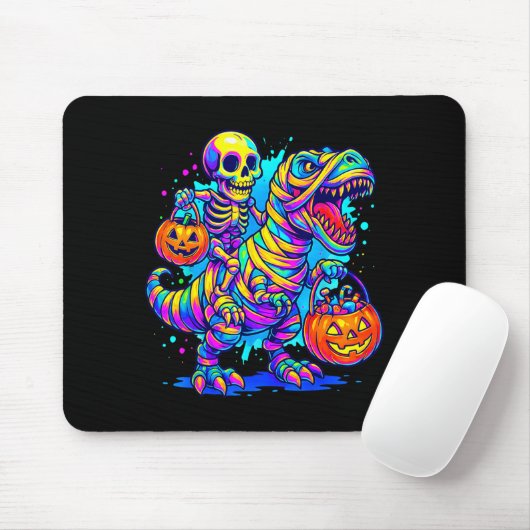 Skeleton Riding Mummy Dinosaur T Rex Halloween Fun Mousepad (Mit Mouse)